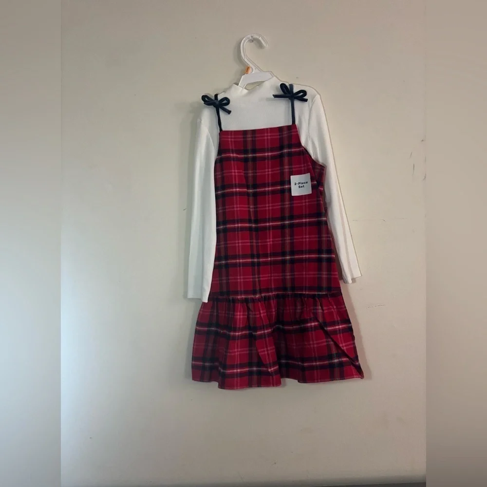 Ribbed Mock-Neck Top and Tie-Bow Ruffled Dress Set for Toddler Girls Size 4T